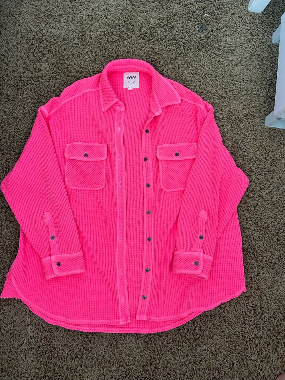 Aerie Women’s Hot Pink Waffle Button-Up Shirt